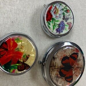 Floral and Butterfly Compact Mirrors Pill Trinket Boxes Set
